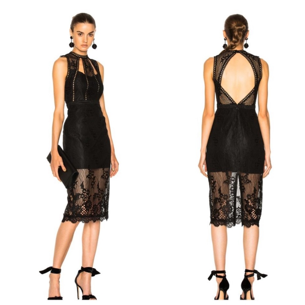 (XS) Oralie Black Lace MIDI Dress | ALEXIS